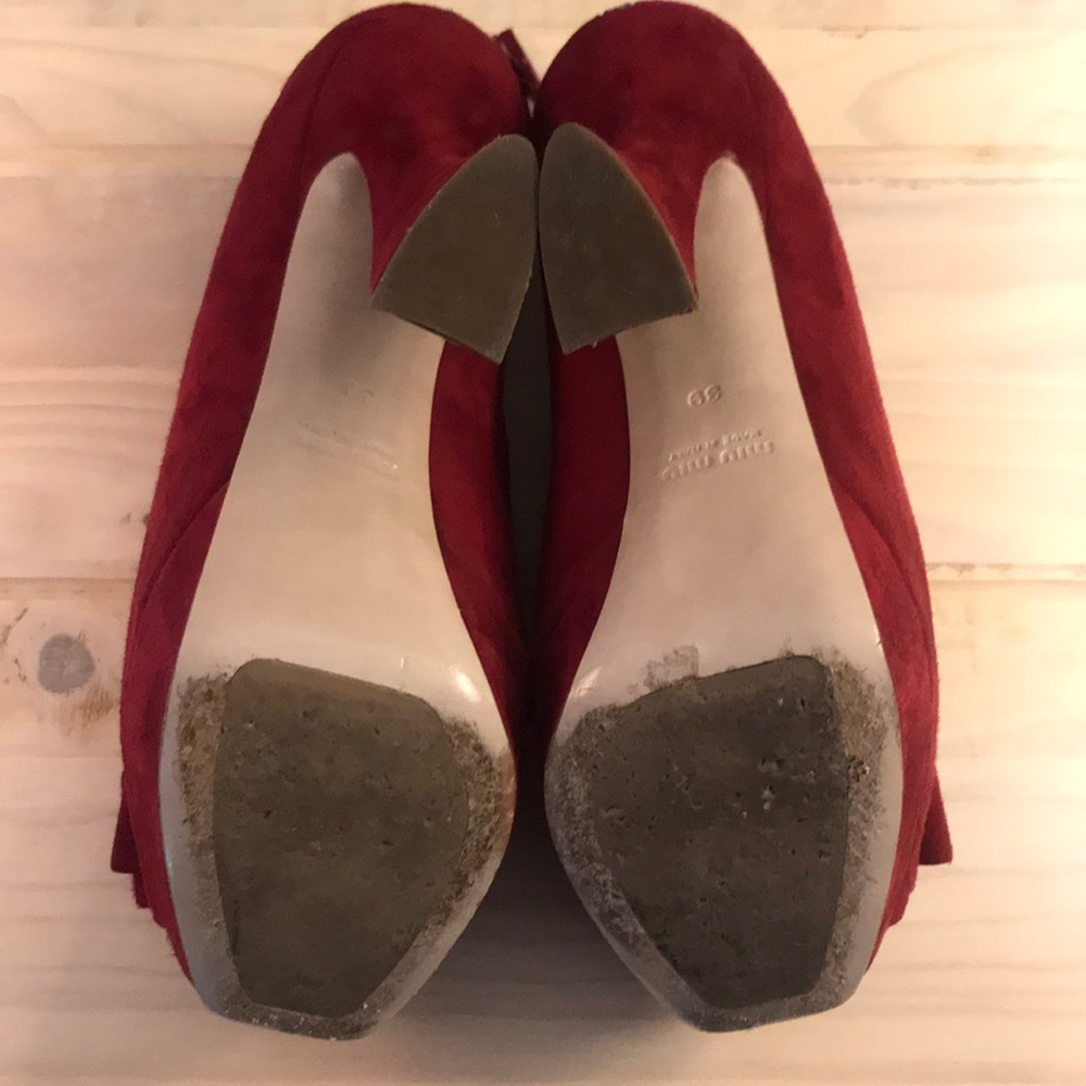 MIU MIU Suede Peep Toe Bow Ankle Bootie EUC sz 39 - Picture 12 of 16